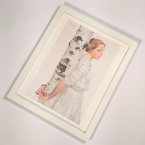 Girl in white by birch tree 8x10 framed art print